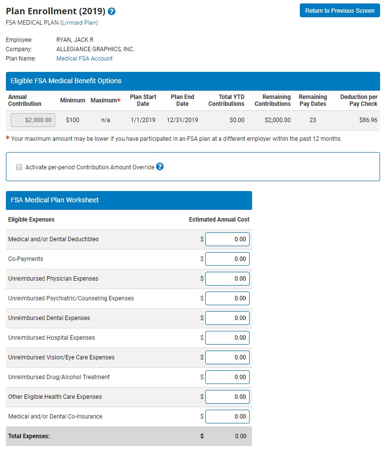 View/Edit Flexible Spending Account (FSA)