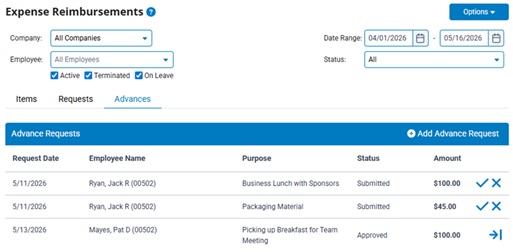 Creating and Submitting Advance Requests