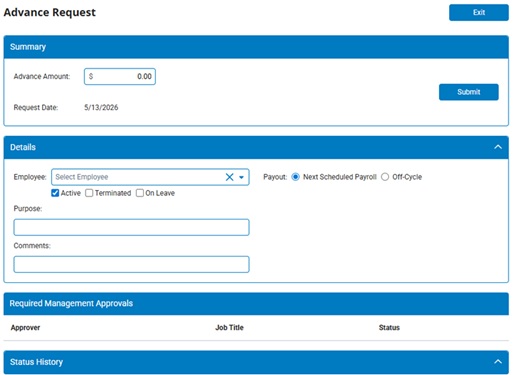Creating and Submitting Advance Requests